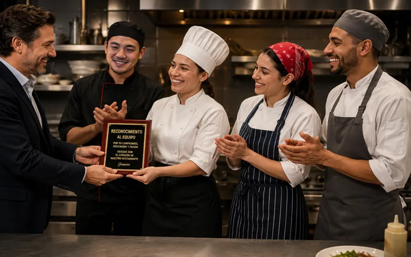 dueño-premia-equipo-de-cocineros-restaurante Propietario de restaurante premia a su equipo de cocineros por su gran compromiso y responsabilidad