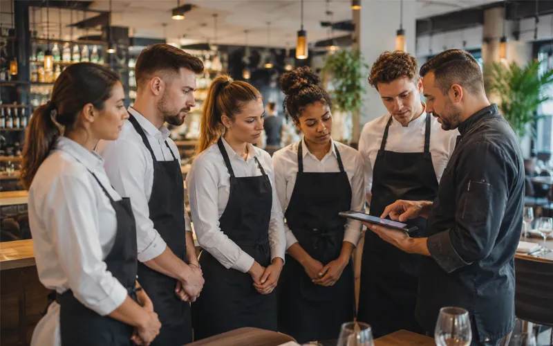 gerente-capacita-camareros Capacitación del personal para reducir quejas de clientes en restaurantes
